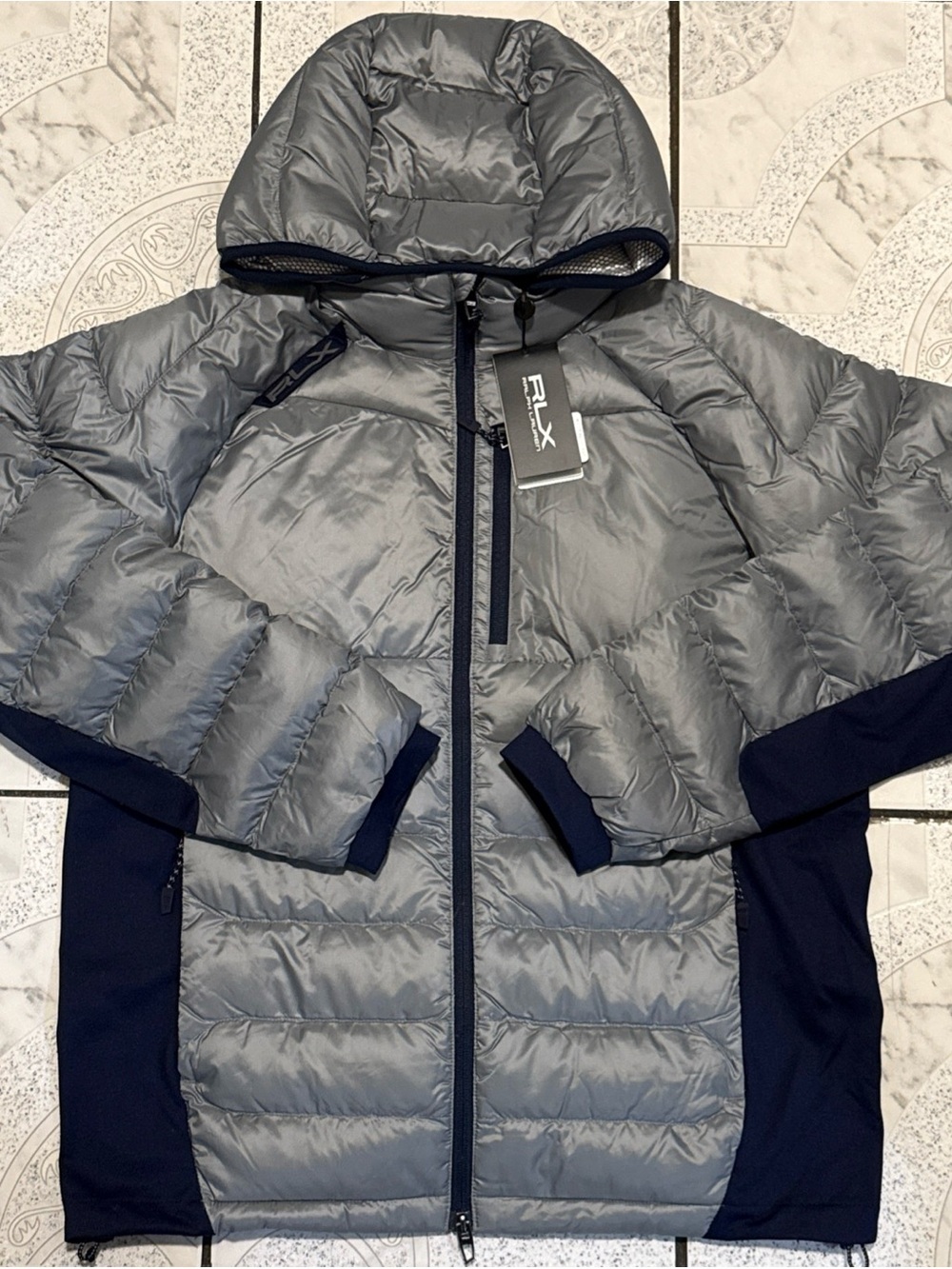 New Ralph Lauren RLX Stretch-Paneled Down Hooded Puffer Jacket Men’s Size Medium